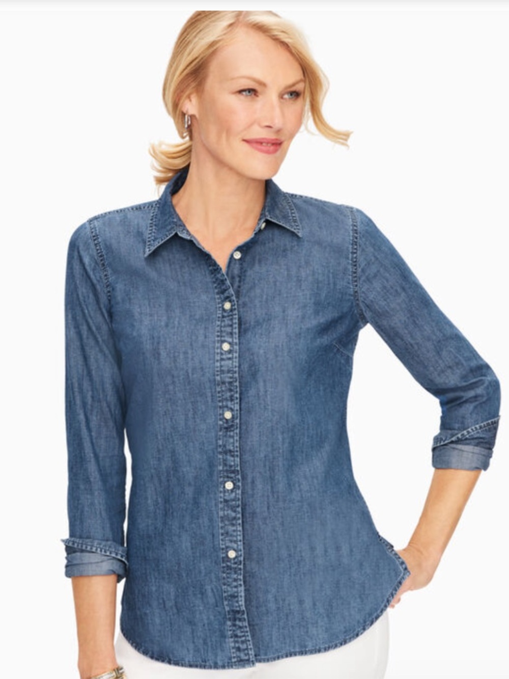 Talbots Chambray Blue Classic Button Down Shirt Size Medium